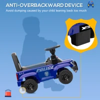 Aosom Kids Push Ride On Car with Working PA System and Horn, Police Truck Style  Foot-to-Floor Sliding Car for Boys and Girls with Under-Seat Storage, for 18 Months to 5 Years Old, Blue(m-6)