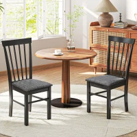 HOMCOM Wooden Dining Chairs Set of 2, Farmhouse Upholstered Kitchen Chairs with Rubber Wood Frame, Black and Gray(m-11)