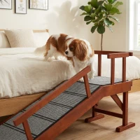 PawHut Wooden Dog Ramp with Removable Guardrails, Non-Slip Surface, 49" Long, Brown(m-8)