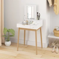 HOMCOM Makeup Vanity Table with Flip-up Mirror, Modern Dressing Table with 2 Drawers for Bedroom, White(m-10)