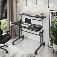 Mobile Writing Desk with Height Adjustment and Headphone Hook, Compact Worktable for Offices and Study Rooms, 35″ L x 23.5″ W x 28″ H, Black(m-1)