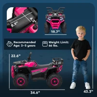 Qaba 12V Kids ATV, 4 Wheeler Quad with 4 Spring Suspension Wheels, LED Lights, Music USB, Pink(m-3)