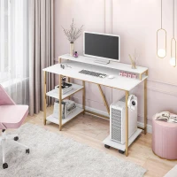 Industrial Writing Desk with Elevated Hutch Shelf and CPU Caddy, Modern Computer Table for Home Office, 46.5" L x 19" W x 34" H, Gold(m-9)