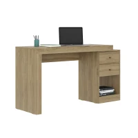 Sleek Expandable Desk with 2 Drawers and Open Bottom Shelf, Modern Home Office Computer Writing Table for Apartment, 47.5" L x 18" W x 29.5" H, Brown(m-7)