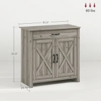 HOMCOM Farmhouse Sideboard Cabinet with Barn Doors Kitchen Buffet Cabinet with Drawer and Adjustable Shelf Gray Wash(m-3)