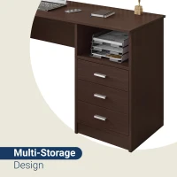 Classic Computer Desk with 3 Drawers and Side Shelf, Modern Contoured Workstation Table for Home Office Studio, 51" L x 23.5" W x 29.5" H, Wenge(m-7)