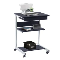 Heavy-Duty Laptop Cart with Single Drawer and Open Shelf, Compact Rolling Laptop Desk for Dorms or Homes, 21.5" L x 20.5" W x 30" H, Black(m-6)