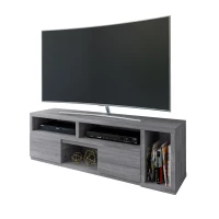 Modern Asymmetrical TV Stand with Expandable Sliding Frame, Adjustable Media Storage Cabinet for Living Room, 53'' L x 15'' W x 18'' H, Gray(m-8)