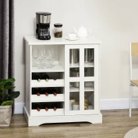 HOMCOM Sideboard Buffet Kitchen Buffet Cabinet with Wine Racks Sliding Glass Door Storage Shelves for Living Room White(m-10)