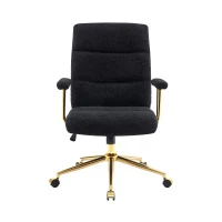Chic Boucle Office Chair with Foam-Padded Back and Seat, Height-Adjustable Desk Chair for Studies Offices, 26" L x 26.5" W x 42.5" H, Black(m-2)