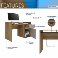 Warm Home Office Workstation with Storage Cabinet and Shelves, Modern Computer Desk with Cable Management, 43.5" L x 17.5" W x 29" H, Walnut(m-4)