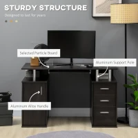 HOMCOM 47" Computer Desk with Keyboard Tray and Storage Drawers, Home Office Workstation Table with Storage Shelves, Dark Brown Wood Grain(m-5)