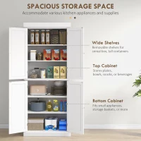 HOMCOM 72" Kitchen Cabinet, Pantry Storage Cabinet with Doors and Shelves, Freestanding Food Pantry Cabinet, White(m-4)