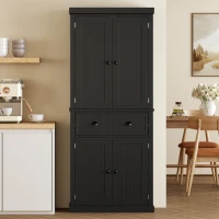 HOMCOM 72" Tall Kitchen Pantry Cabinet, Modern Buffet Storage Cabinet with 4 Beadboard Doors, Drawer and Adjustable Shelves, Black(m-9)