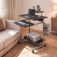 Compact Computer Cart with Adjustable Shelf and Slide-Out Keyboard, Space-Saving Desk for Dorms, 28.5" L x 20.5" W x 35.5" H, Black(m-1)