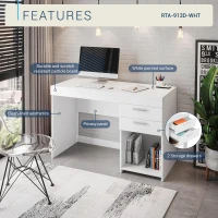 Contemporary White Workstation with Open Bottom Shelf, Modern Home Office Computer Writing Desk for Small Space, 47.5" L x 16" W x 30.5" H, White(m-4)