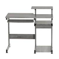 Practical Computer Desk with Slide-Out Keyboard Tray and Elevated Shelf, Ideal Workstation Table for Offices, Bedrooms, 38″ L x 22″ W x 35″ H, Gray(m-2)