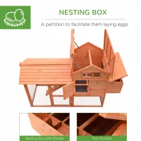PawHut 82" Deluxe Chicken Coop Wooden Large Hen House with Run and Nesting Box for Hens Rabbits, Orange(m-7)
