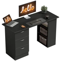 HOMCOM 47" Home Office Computer Desk Bookcase Combo, Writing Table Workstation with 3 Drawer and Storage Shelf - Black(m-1)