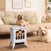 HOMCOM Electric Fireplace Heater, Freestanding Fireplace Stove with Realistic Logs and Flame Effect, 750W/1500W, White(m-2)