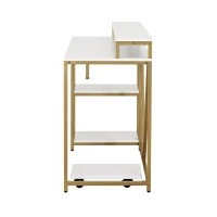 Industrial Writing Desk with Elevated Hutch Shelf and CPU Caddy, Modern Computer Table for Home Office, 46.5" L x 19" W x 34" H, Gold(m-14)