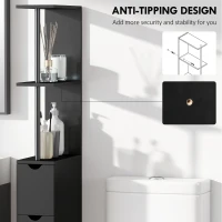 HOMCOM Tall Bathroom Storage Cabinet, Narrow Bathroom Cabinet with Drawers and Open Shelves for Small Spaces, Black(m-6)