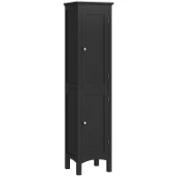 kleankin Tall Bathroom Cabinet, Freestanding Storage Organizer with Adjustable Shelves and Cupboards, 15" x 13" x 63", Black(m-9)
