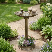 Outsunny 32" Antique Bird Bath Decorative Birdbath Bird Feeder Bowl with Planter Pedestal and Bird Statues, Bronze(m-10)
