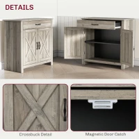 HOMCOM Farmhouse Sideboard Cabinet with Barn Doors Kitchen Buffet Cabinet with Drawer and Adjustable Shelf Gray Wash(m-7)