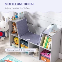 HOMCOM 6-Cubby Kids Bookcase with Reading Nook and Cushion, Multi-Purpose Storage Organizer for Bedroom, Living Room, Grey(m-5)