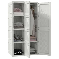 HOMCOM Portable Wardrobe, Foldable Storage Organzier with 5 Compartments, 1 Hanging Rod, Magnet Doors, White(m-9)