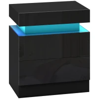 HOMCOM Nightstand, Bedside Table with LED Lights and 2 Drawers for Bedroom, Living Room, Black(m-9)