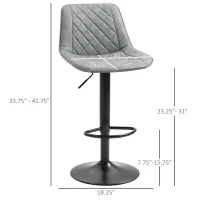 HOMCOM Adjustable Bar Stools Set of 2, Counter Height Barstools with Swivel Seat Round Steel Base and Footrest for Kitchen Counter Dining Room Pub, ‎Grey(m-3)