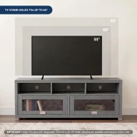 Sleek Durbin TV Stand with Glass Panel Cabinets and Cable Management, Modern Media Sideboard Cabinet for Living Room, 57" L x 15" W x 23" H, Grey(m-5)