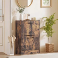 HOMCOM Shoe Cabinet 2 Flip Drawers Narrow Shoe Storage Unit Adjustable Dividers Entryway Hallway Rustic Brown(m-7)
