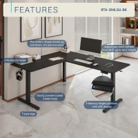 Sleek L-Shaped Standing Desk with 3 Memory Presets and Hooks, Height Adjustable Electric Computer Desk for Home Office, 63'' L x 55'' W x 28'' H, Black(m-4)