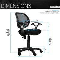 Breathable Office Chair with Contoured Fabric Seat Cushion and Contoured Armrests, Task Chair for Offices, 23.5" L x 22.5" W x 35" H, Black(m-3)