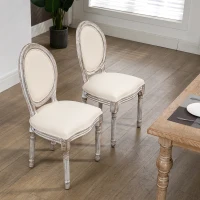 HOMCOM Vintage Armless Dining Chairs Set of 2, French Chic Side Chairs with Curved Backrest and Linen Upholstery for Kitchen, or Living Room, Cream White(m-7)