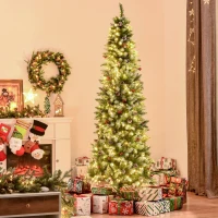 HOMCOM 7.5ft Pre-Lit Snow-Dipped Artificial Christmas Tree with Realistic Branches, 350 LED Lights, Pine Cones(m-2)