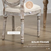HOMCOM Vintage Armless Dining Chairs Set of 2, French Chic Side Chairs with Curved Backrest and Linen Upholstery for Kitchen, or Living Room, Cream White(m-6)