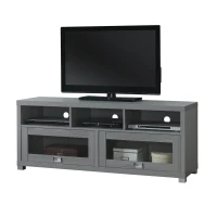 Sleek Durbin TV Stand with Glass Panel Cabinets and Cable Management, Modern Media Sideboard Cabinet for Living Room, 57" L x 15" W x 23" H, Grey(m-9)