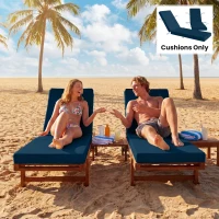 Outsunny Set of 2 Chaise Lounge Cushion, 4" Thick Outdoor Lounge Chair Cushions with Ties for Patio, 21" x 72", Navy Blue(m-9)