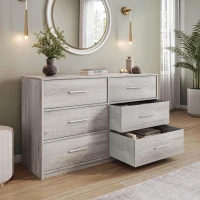 Versatile 6-Drawer Dresser with Water-Resistant Top, Ideal Storage Chest for Bedrooms, Playrooms, Entryways, 44.5" L x 16" W x 26.5" H, Gray(m-1)