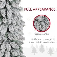 HOMCOM 5' Tall Unlit Slim Pencil Xmas Tree, Snow-Flocked Artificial Christmas Tree with Realistic Branches and 301 Tips, Green(m-7)