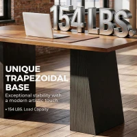 HOMCOM 63 Inch Computer Desk with Trapezoidal Frame Light Walnut and Black(m-5)