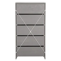Spacious 5-Drawer Fabric Dresser with Wooden Top, Modern Storage Chest Organizer Tower for Closet, 22.5" L x 15.5" W x 43" H, Gray(m-15)
