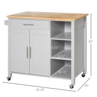 HOMCOM Wooden Rolling Kitchen Island on Wheels,  Kitchen Cart with Drawer for Dining Room, Grey(m-3)
