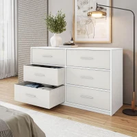 Versatile 6-Drawer Dresser with Water-Resistant Top, Ideal Storage Chest for Bedrooms, Playrooms, Entryways, 44.5" L x 16" W x 26.5" H, White(m-1)