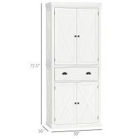 HOMCOM 72" Kitchen Pantry Storage Cabinet, Traditional Freestanding Pantry Cabinet with 4 Doors and 2 Adjustable Shelves, Large Central Drawer, X-Frame, White(m-3)