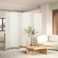 HOMCOM Room Divider, 6 Panel Folding Privacy Screen, 6FT Tall Portable Weave Partition Wall Divider for Bedroom, White(m-2)